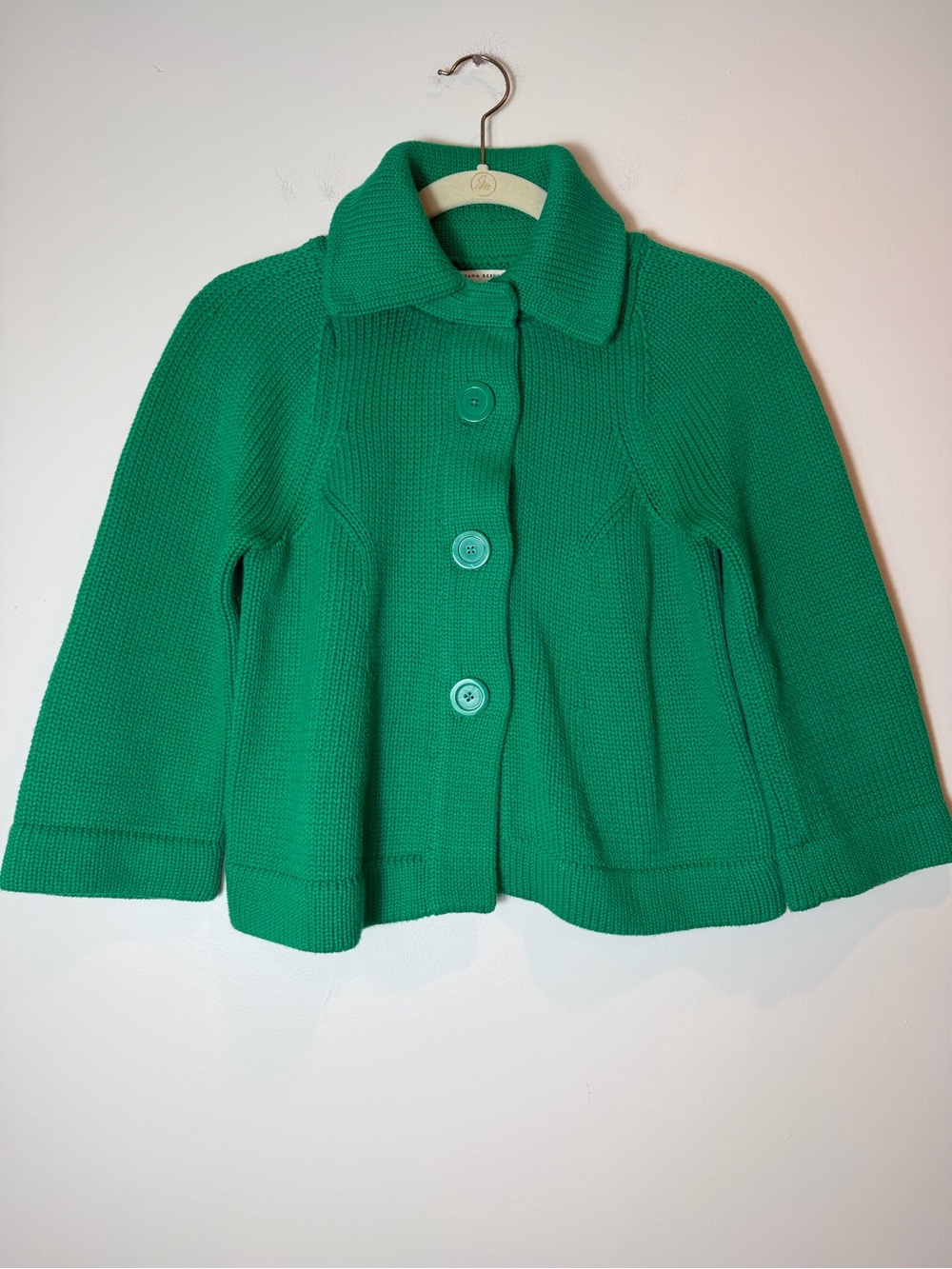 Banana Republic Chunky Knit Collared Cardigan Sweater Kelly Green Petite Small